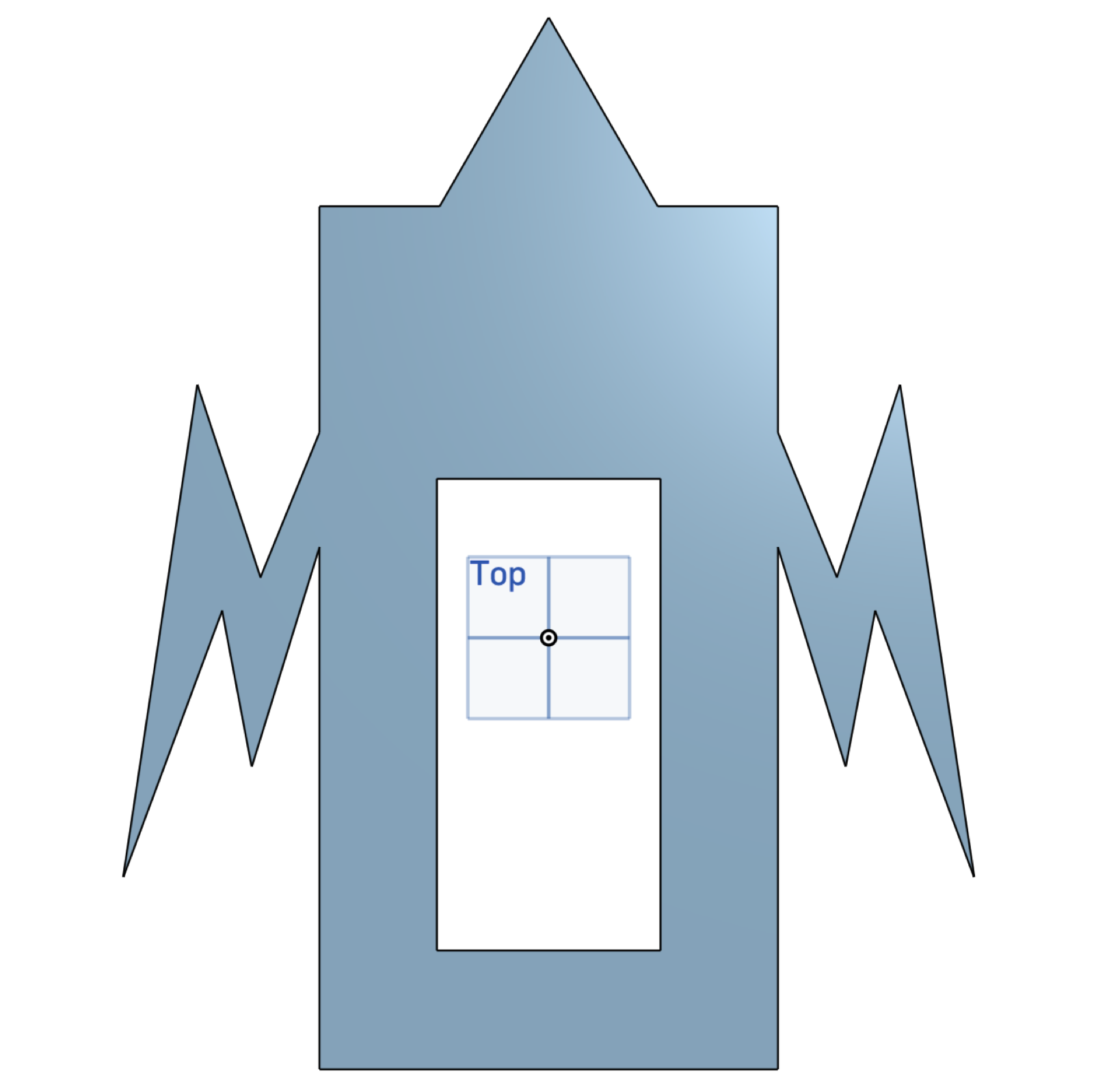 The body profile: head spike and lightning-bolt arms in a single flat cut, with the opening left for the panel door.